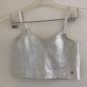 Silver and White Abercrombie Crop Top